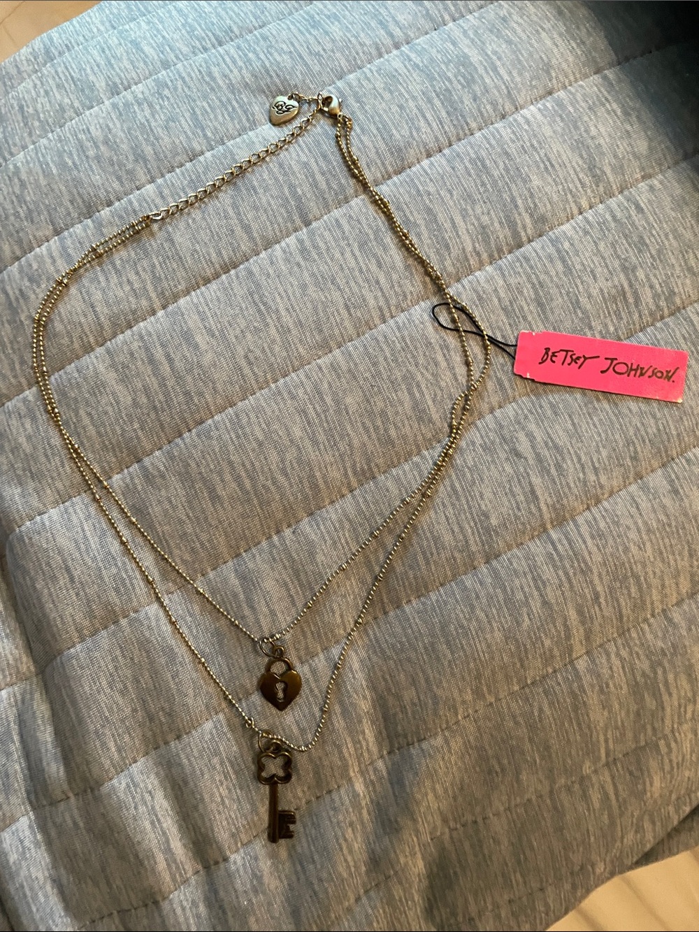 Betsey Johnson Gold-Tone Layered Heart Lock and Key Pendant Necklace